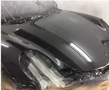 Gloss black bonnet after spray paint finishing