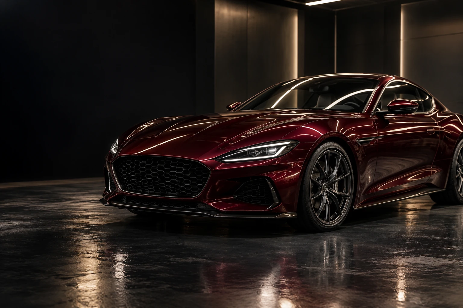 Illustrative close view of the coupe’s glossy bonnet and bodywork