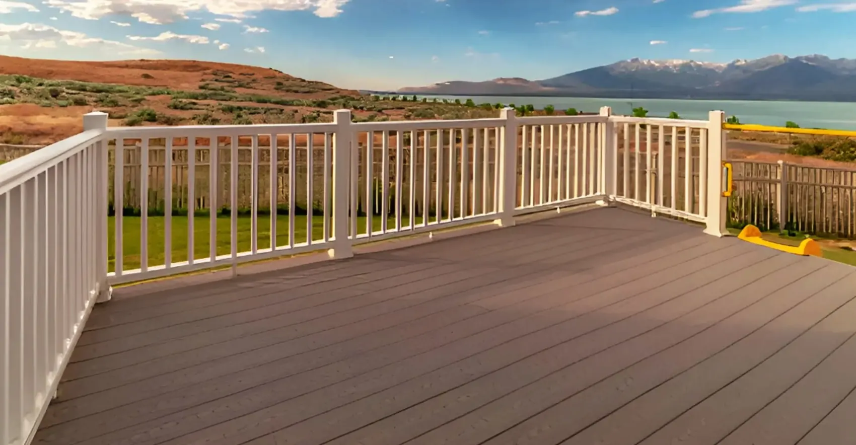 Composite decking and balustrade overlooking a valley