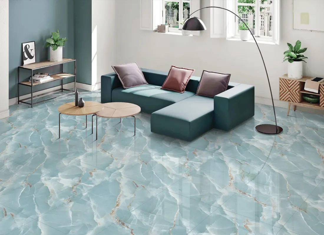 Turquoise aqua tiles in a modern living space
