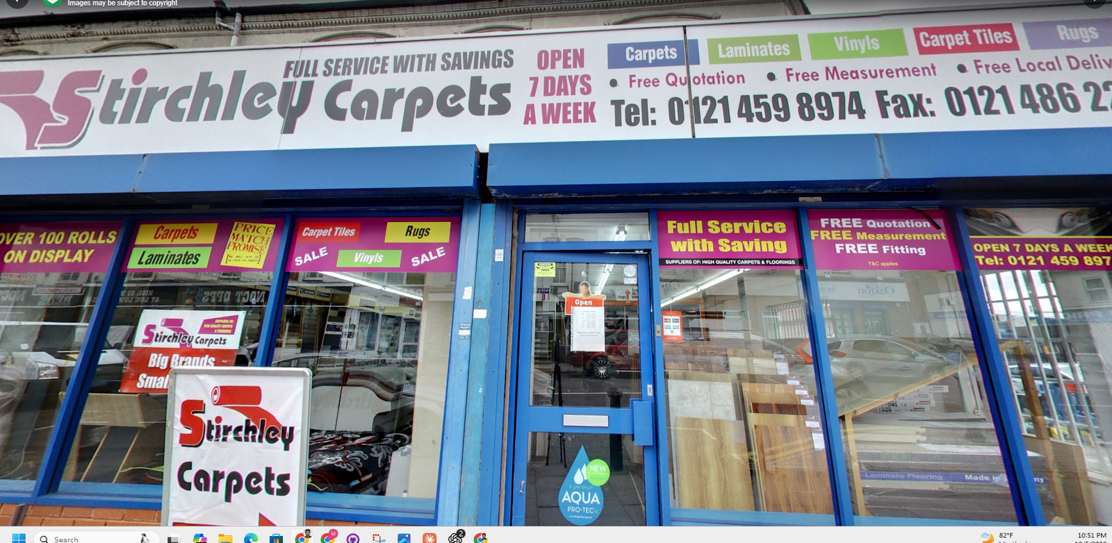 Stirchley Carpets shop front and main entrance on Pershore Road