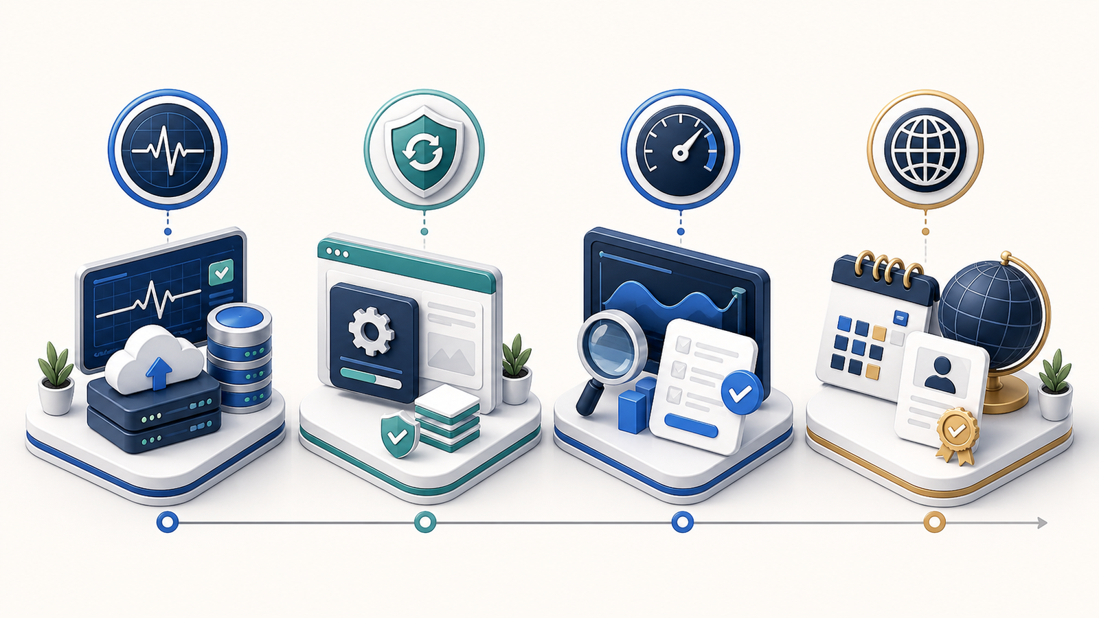 Website maintenance schedule showing monitoring, updates, performance checks and annual domain review