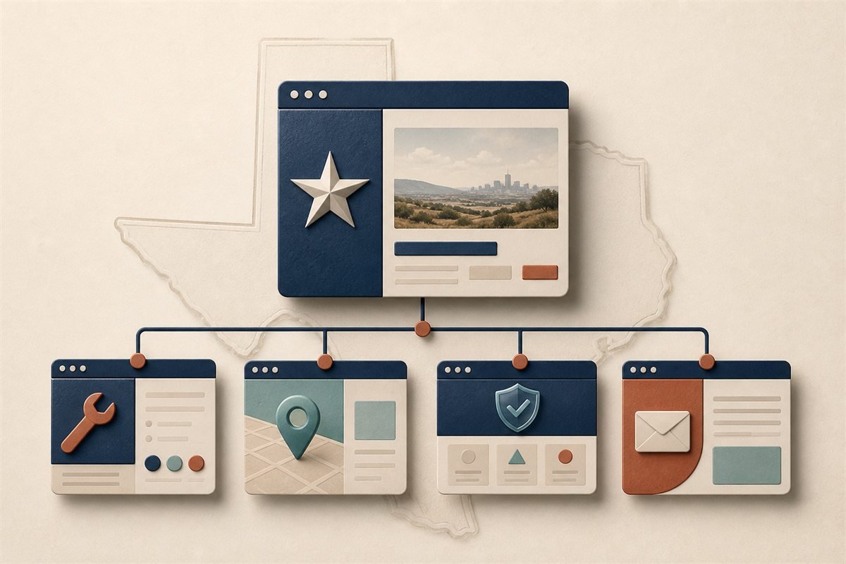 Illustrated architecture for a Texas small-business website