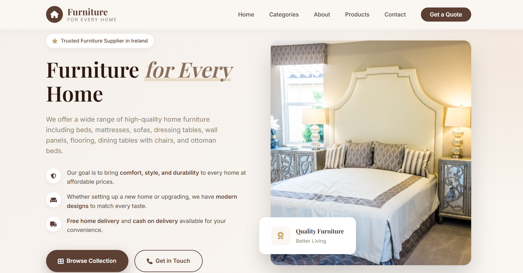 Furniture Store Website Design — Furniture for Every Home, Ireland website preview