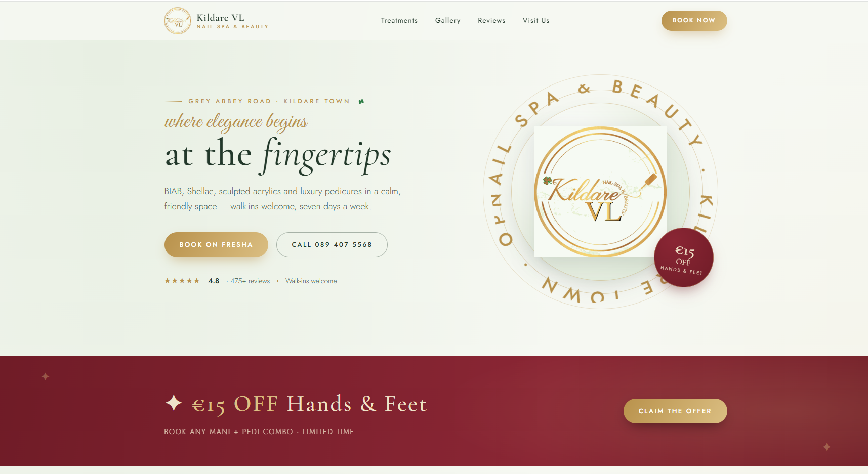 Nail Spa Website Design V2 — Kildare VL Nail Spa & Beauty, Ireland website preview