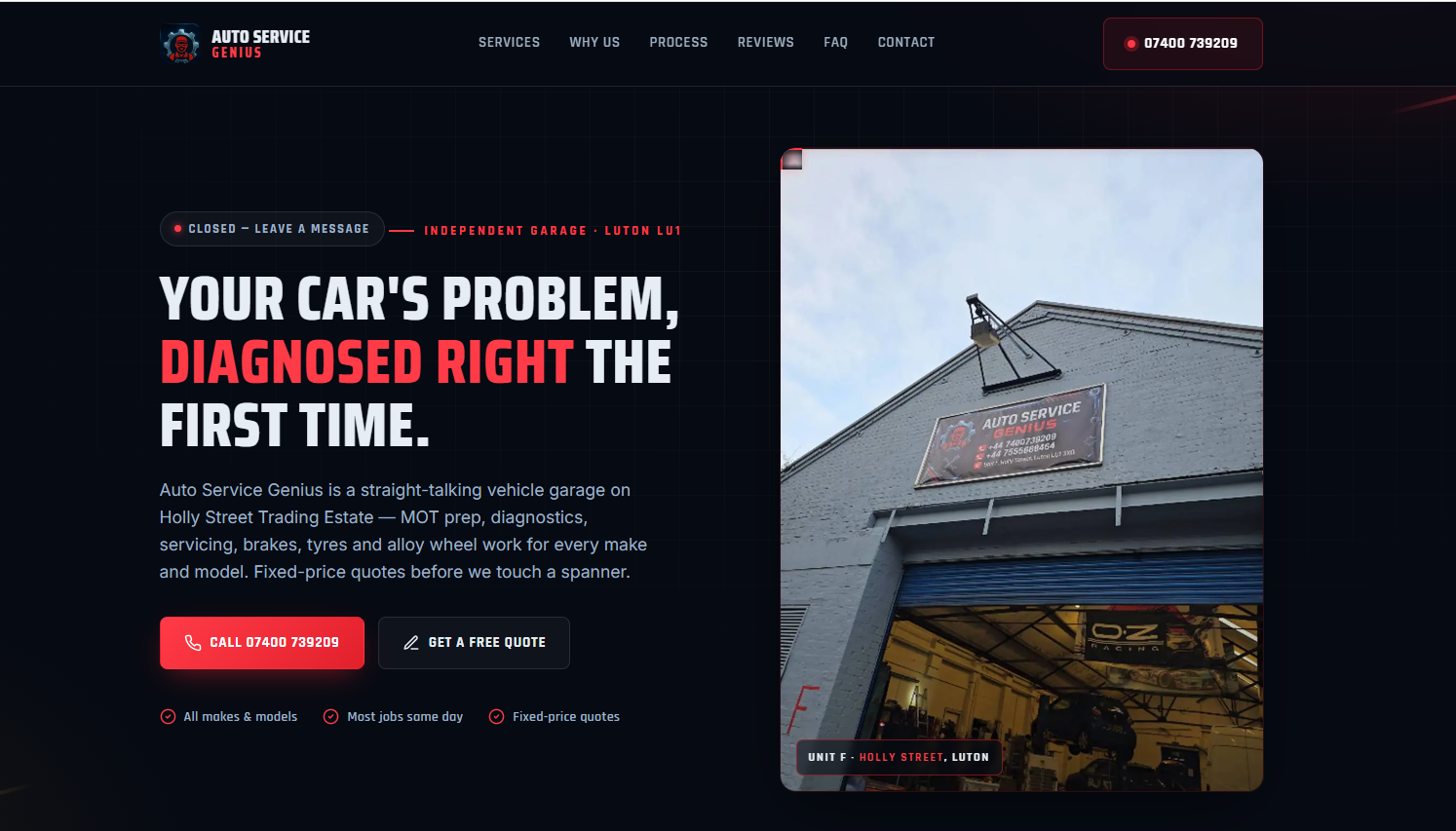 Auto Garage Website Design — Auto Service Genius, Luton UK featured preview