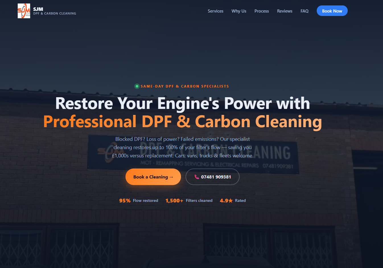 SJM DPF & Carbon Cleaning — Local SEO Landing Page featured preview
