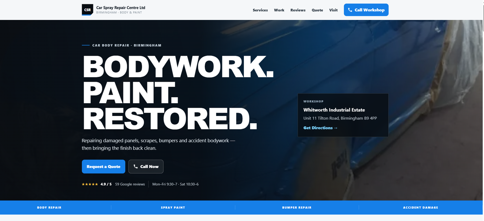 Car Spray Repair Centre Ltd Website Demo website preview