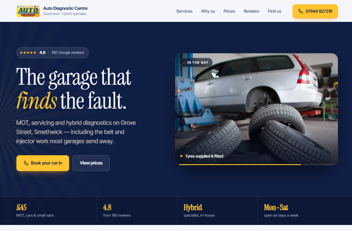 Auto Diagnostic Centre Ltd — Garage Website Demo, Smethwick website preview