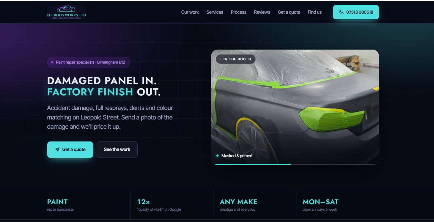 H I Bodyworks Ltd — Bodyshop Website Demo, Birmingham website preview