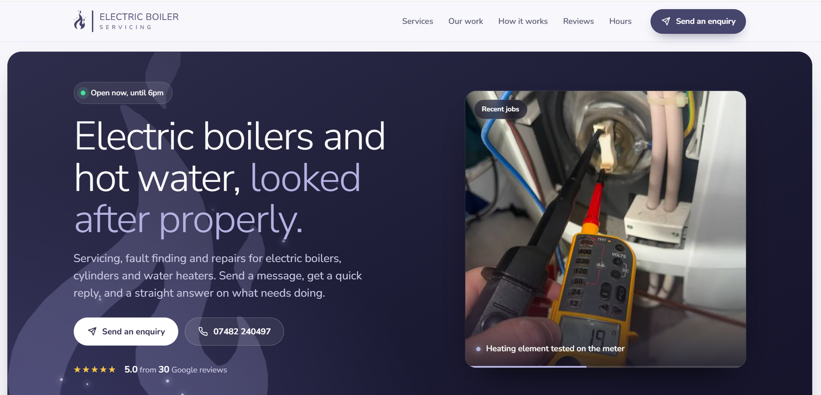 Electric Boiler Servicing Website Demo website preview
