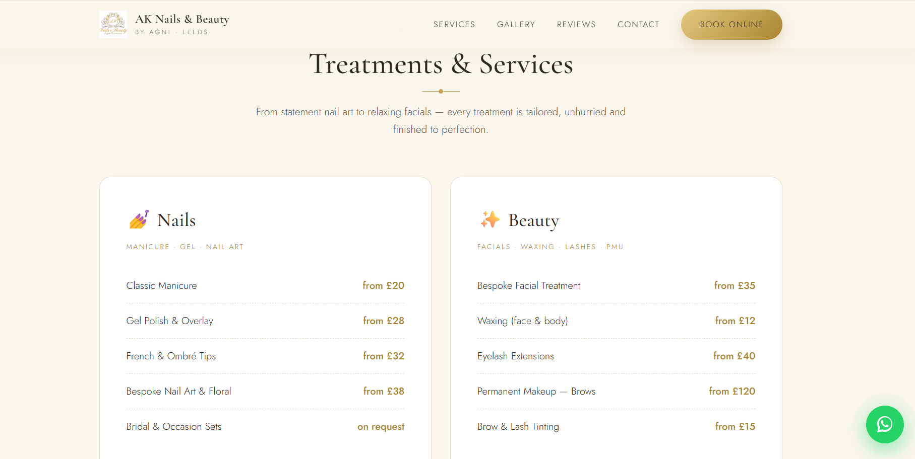 Nail Salon Website Design — AK Nails & Beauty by Agni, Leeds UK gallery image 1