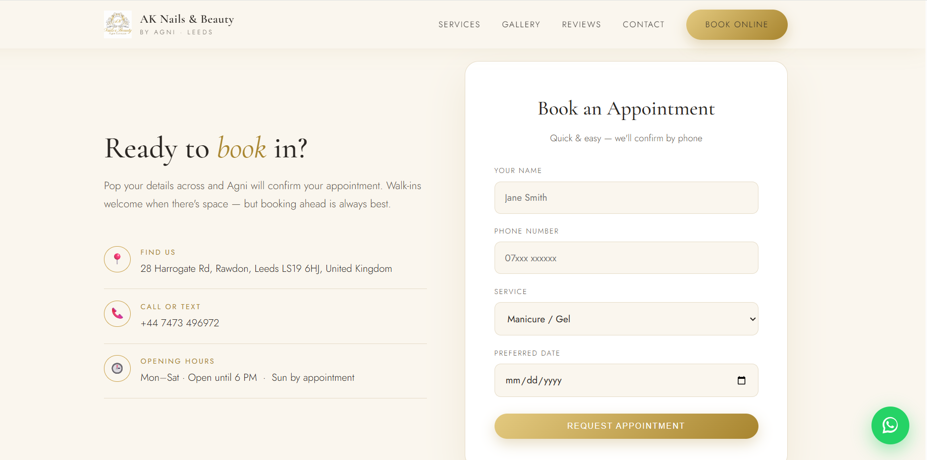 Nail Salon Website Design — AK Nails & Beauty by Agni, Leeds UK gallery image 3
