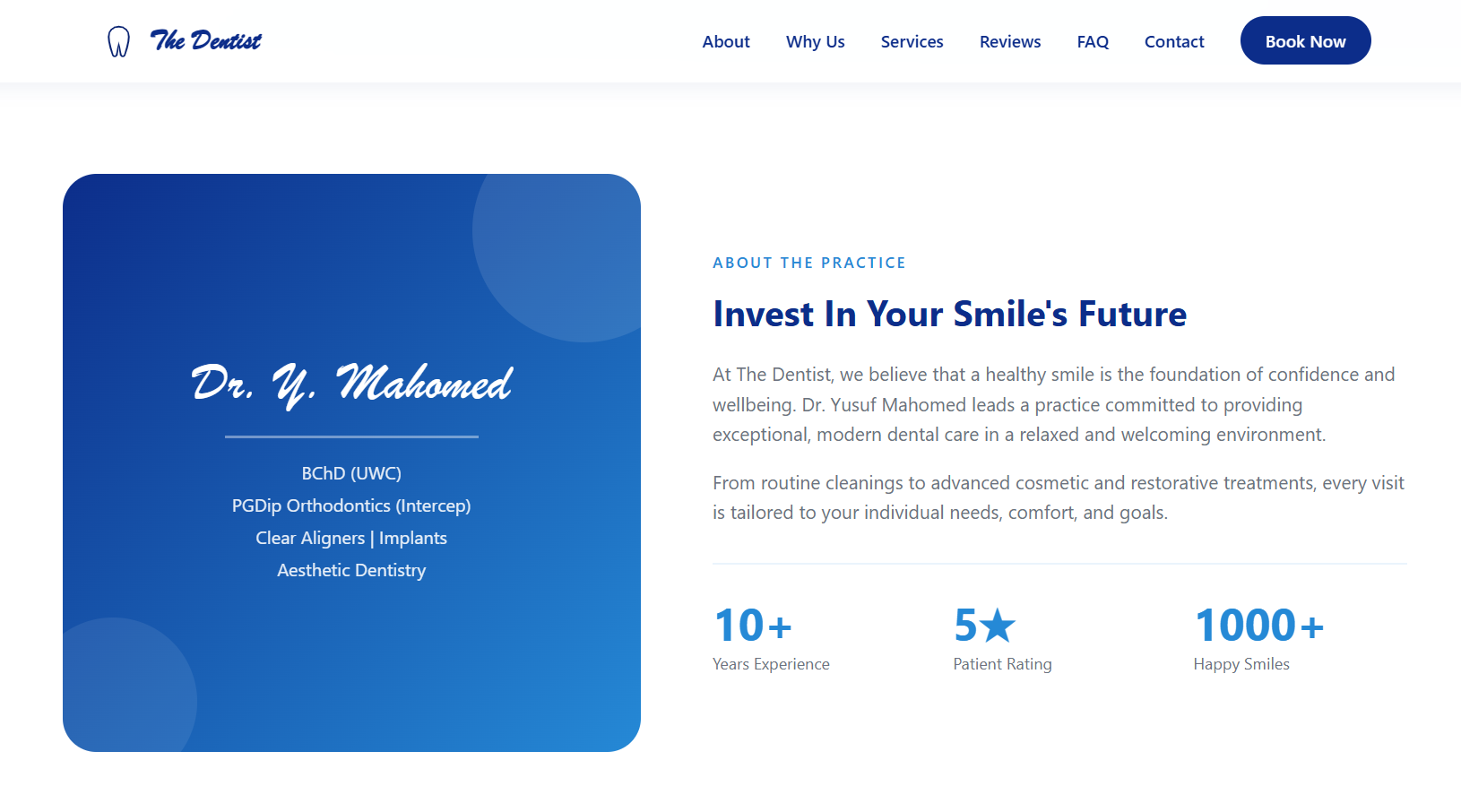 Dental Practice Website Design — The Dentist, Dr. Y. Mahomed, La Lucia gallery image 1