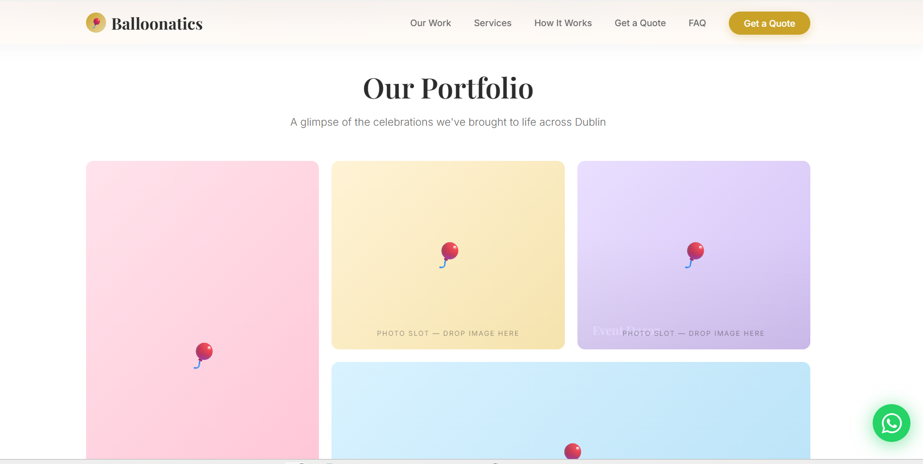 Balloon Decor & Event Business Website Design — Balloonatics, Dublin gallery image 1
