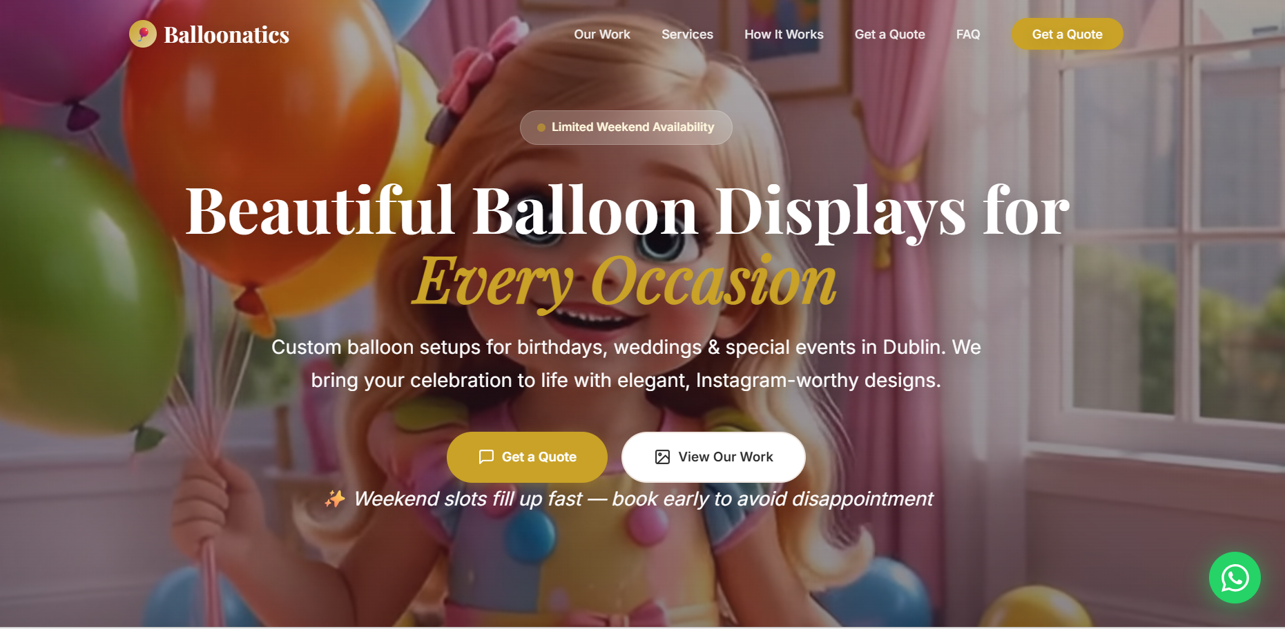 Balloon Decor & Event Business Website Design — Balloonatics, Dublin gallery image 2