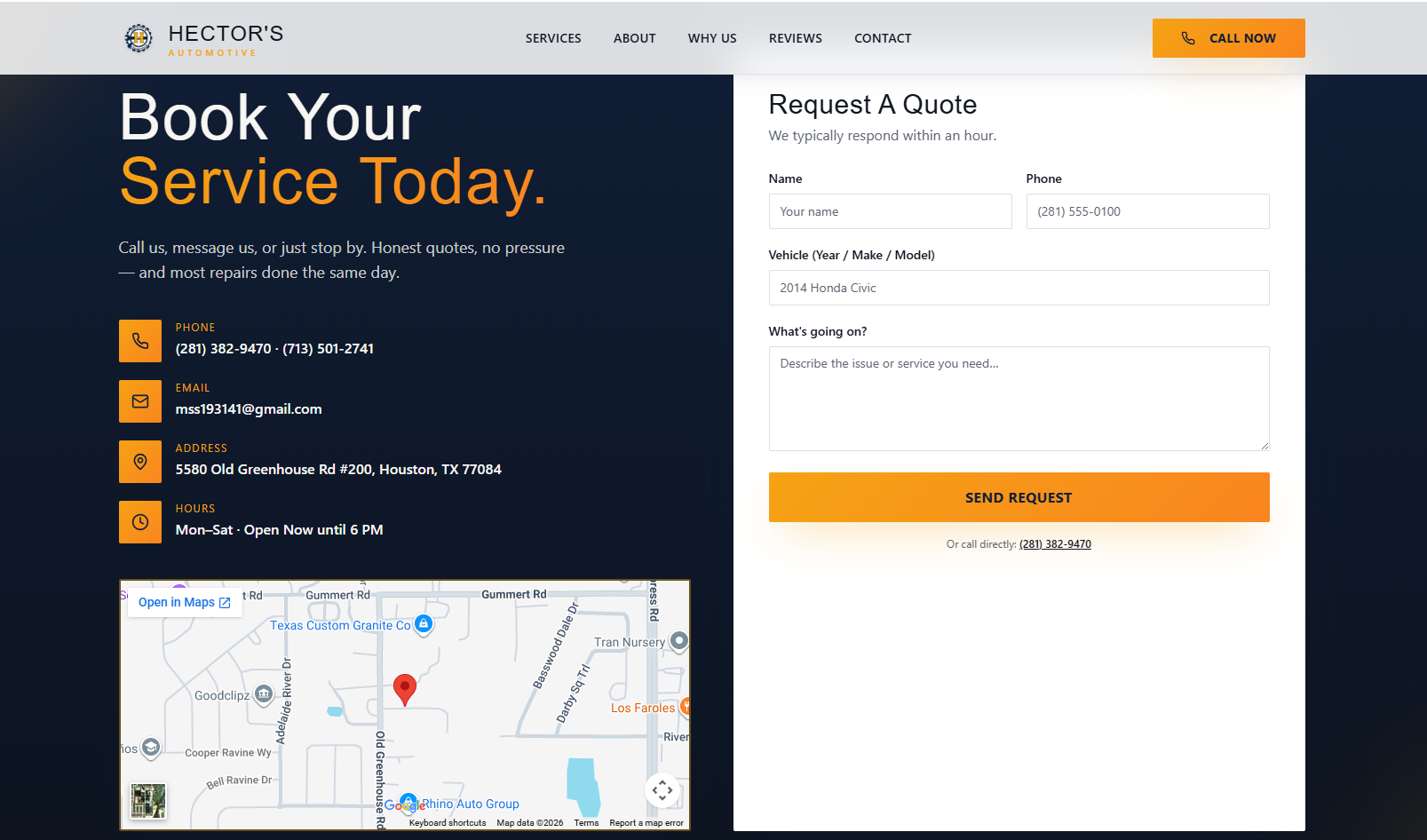 Auto Repair Shop Website Design — Hector's Automotive, Houston TX gallery image 8