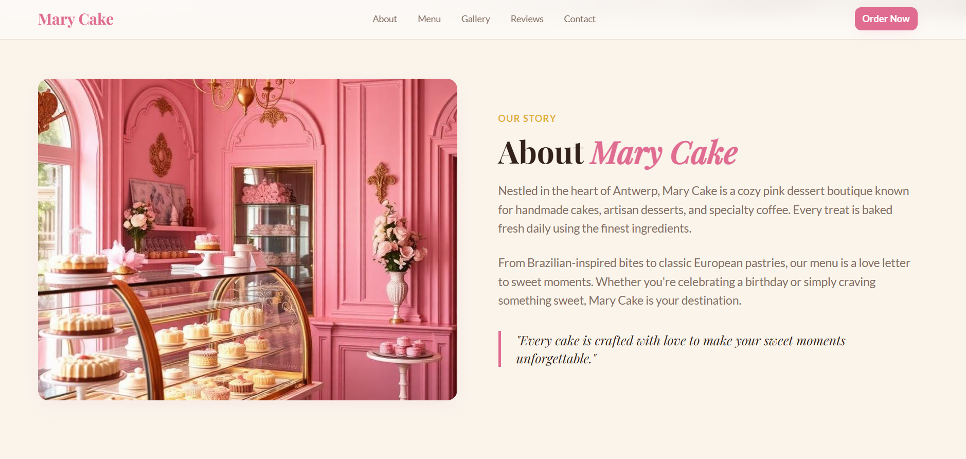 Cake Shop & Café Website Design — Mary Cake, Antwerp Belgium gallery image 1