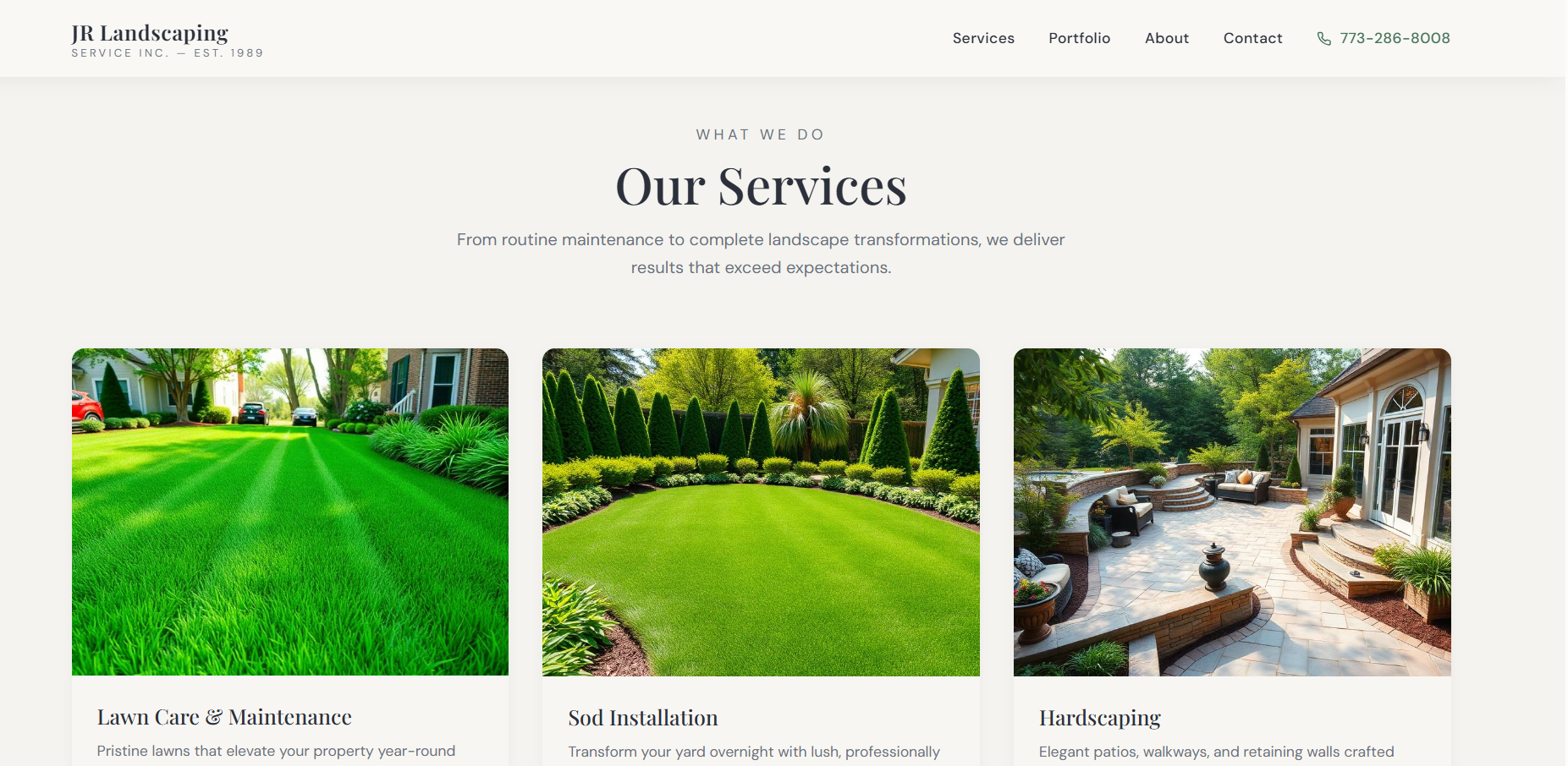 Landscaping Company Website Design — JR Landscaping, Chicago IL gallery image 2