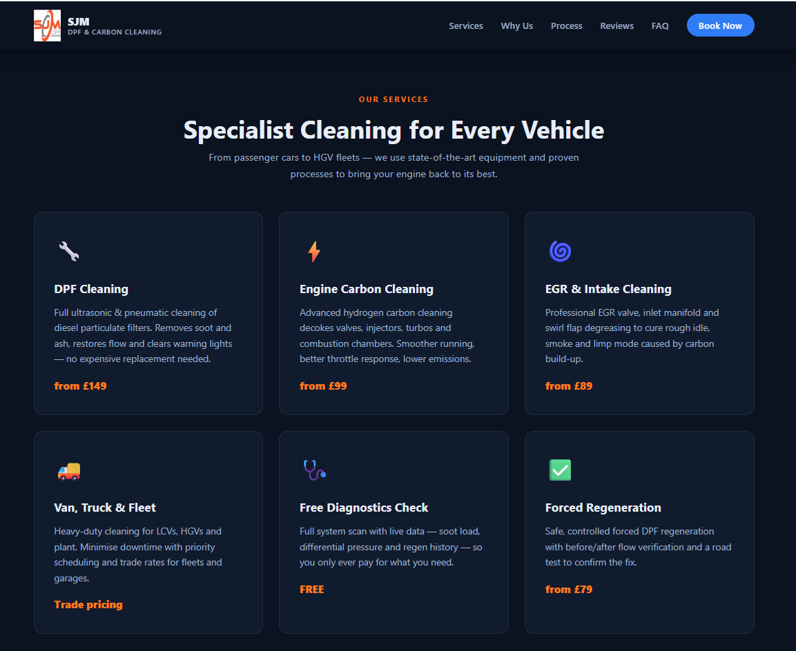 SJM DPF & Carbon Cleaning — Local SEO Landing Page gallery image 1