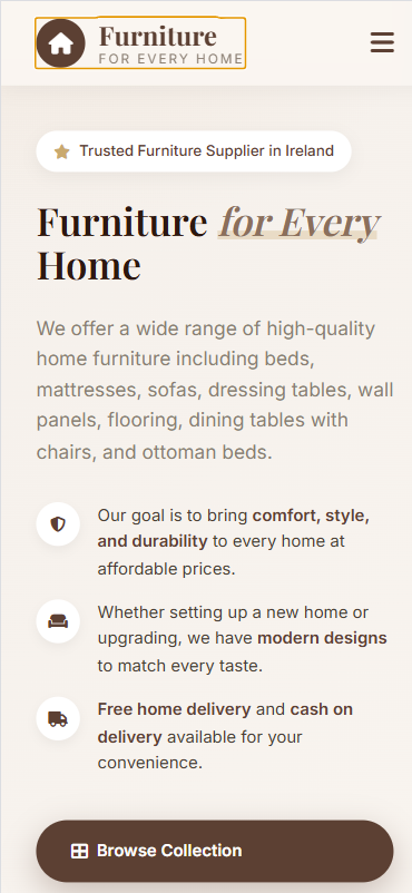 Furniture Store Website Design — Furniture for Every Home, Ireland mobile screenshot
