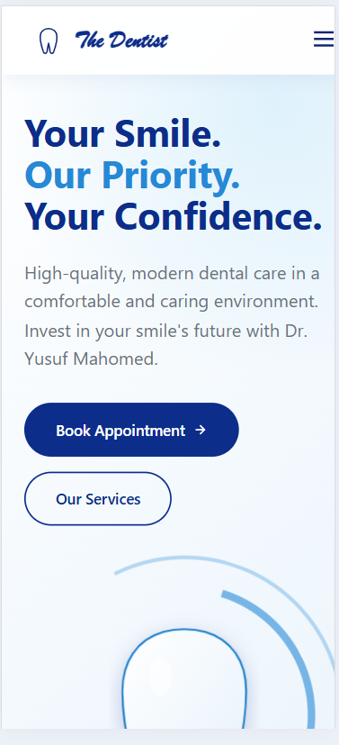 Dental Practice Website Design — The Dentist, Dr. Y. Mahomed, La Lucia mobile screenshot