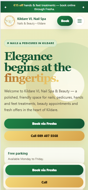 Nail Spa Website Design V1 — Kildare VL Nail Spa & Beauty, Ireland mobile screenshot