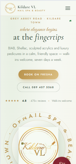 Nail Spa Website Design V2 — Kildare VL Nail Spa & Beauty, Ireland mobile screenshot