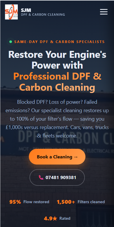 SJM DPF & Carbon Cleaning — Local SEO Landing Page mobile screenshot