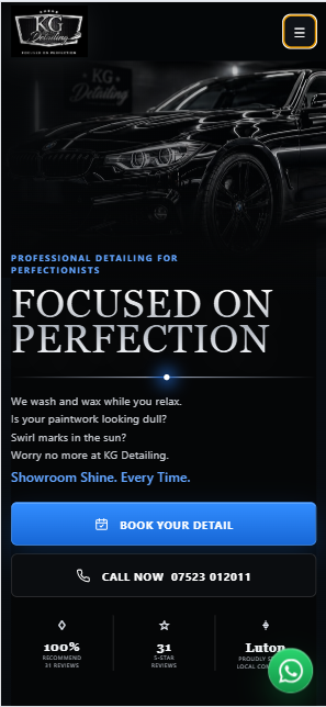 KG Detailing – Premium Car Detailing Landing Page mobile screenshot
