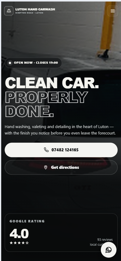 Luton Hand Carwash – Premium Car Wash Website mobile screenshot