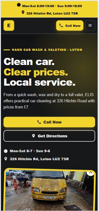ELIS Hand Car Wash & Valeting Centre Website mobile screenshot