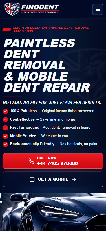 FINODENT Paintless Dent Removal Website mobile screenshot