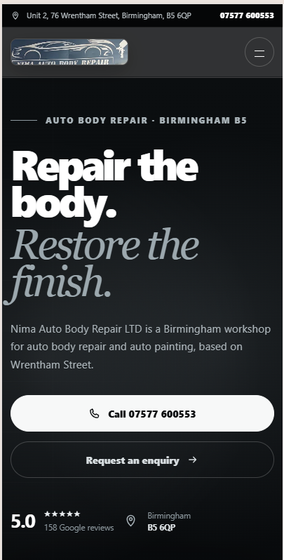 Nima Auto Body Repair LTD Website Demo mobile screenshot
