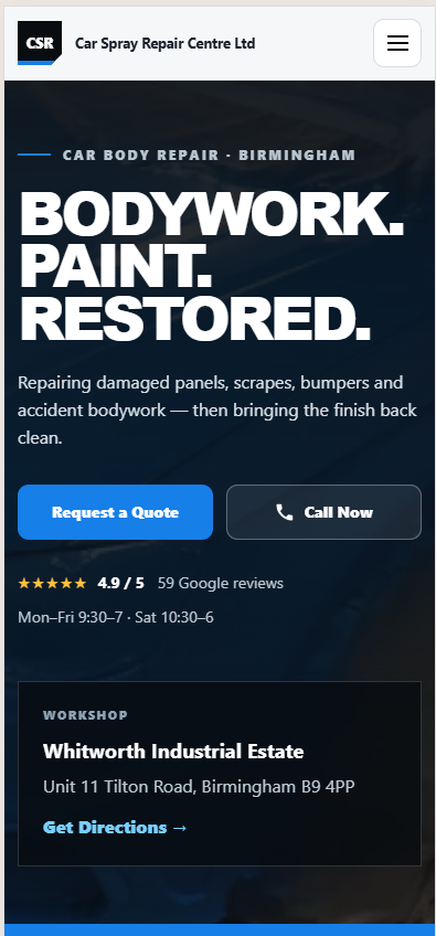 Car Spray Repair Centre Ltd Website Demo mobile screenshot