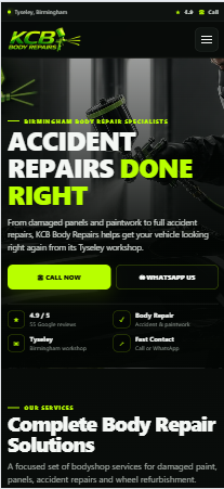 KCB Body Repairs Birmingham Website Demo mobile screenshot