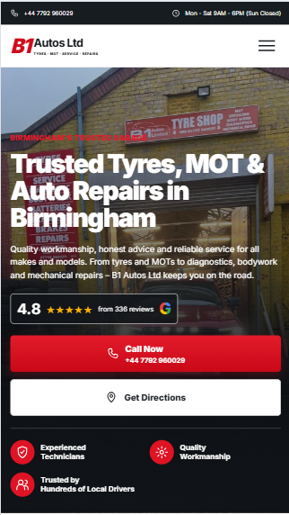 B1 Autos Ltd – Birmingham Garage Website Demo mobile screenshot