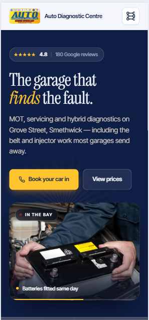 Auto Diagnostic Centre Ltd — Garage Website Demo, Smethwick mobile screenshot