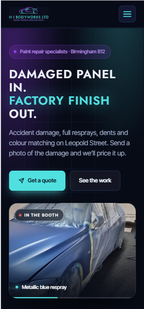 H I Bodyworks Ltd — Bodyshop Website Demo, Birmingham mobile screenshot