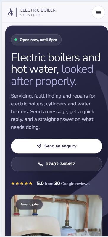 Electric Boiler Servicing Website Demo mobile screenshot