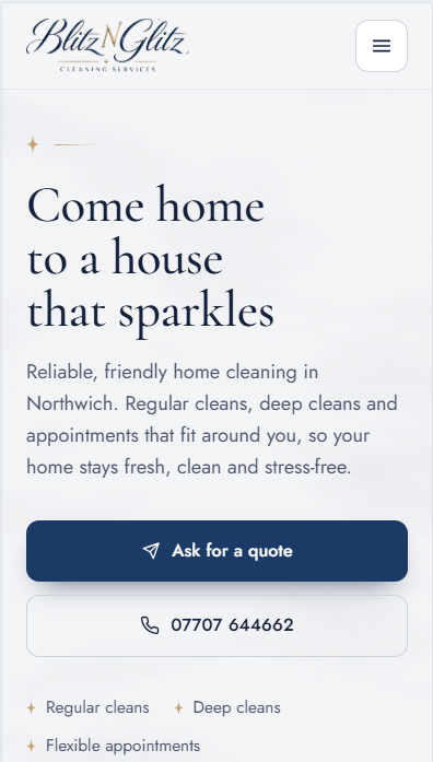 Blitz N Glitz Cleaning Services Website Demo mobile screenshot