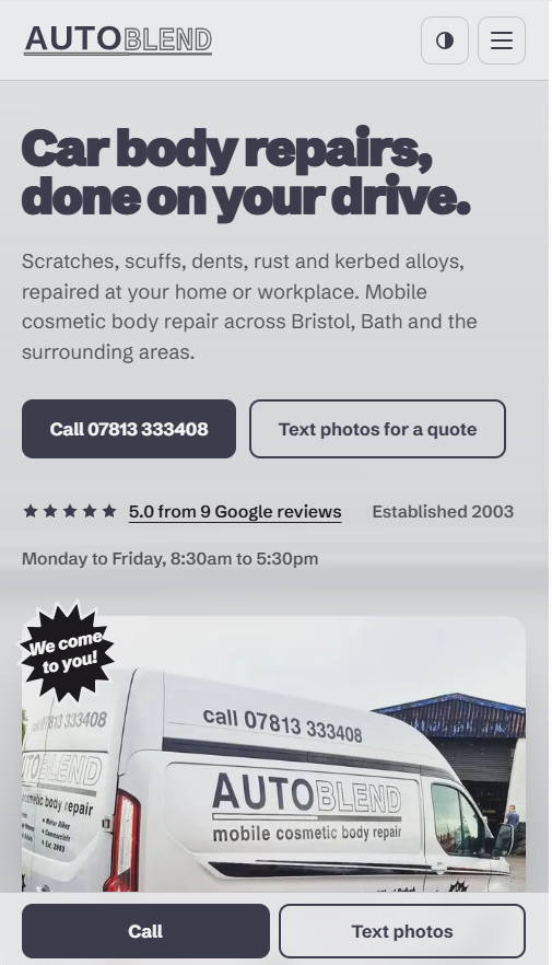Autoblend Bristol Website Demo mobile screenshot
