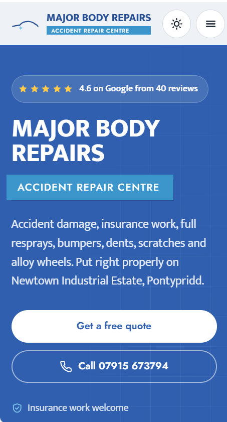 Major Body Repairs Website Demo mobile screenshot