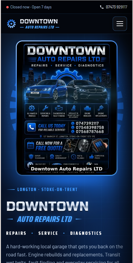Downtown Auto Repairs Website Demo mobile screenshot
