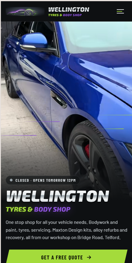Wellington Tyres & Body Shop Website Demo mobile screenshot