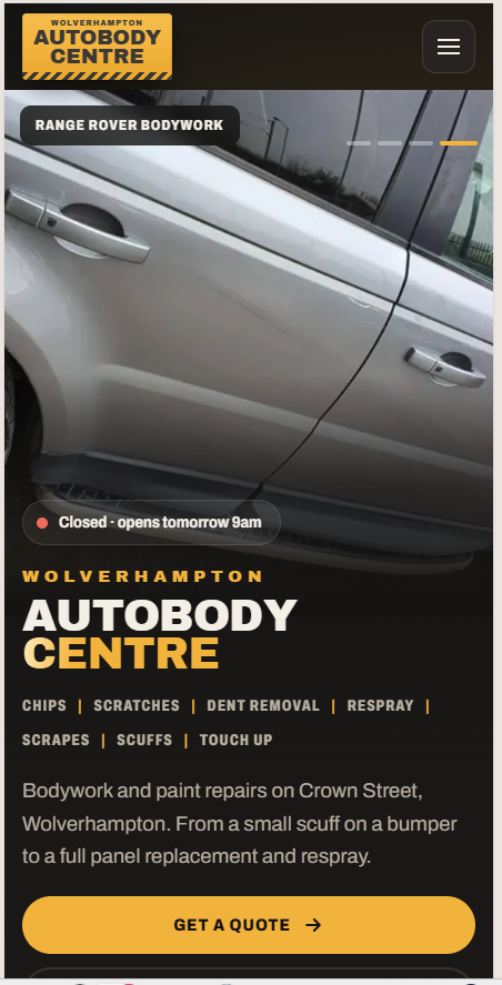 Wolverhampton Autobody Centre Website Demo mobile screenshot