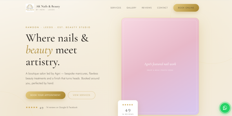 Nail Salon Website Design — AK Nails & Beauty by Agni, Leeds UK website preview