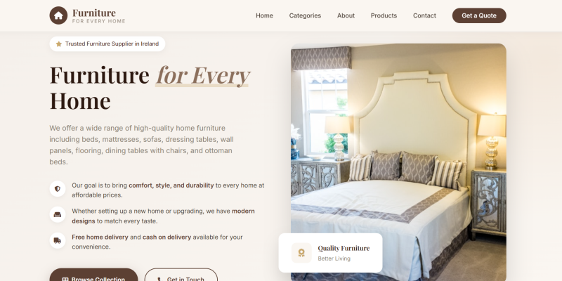 Furniture Store Website Design — Furniture for Every Home, Ireland website preview