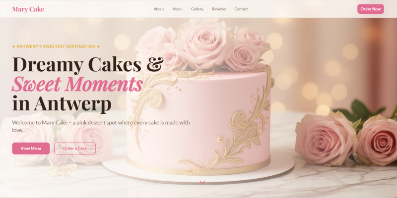 Cake Shop & Café Website Design — Mary Cake, Antwerp Belgium website preview