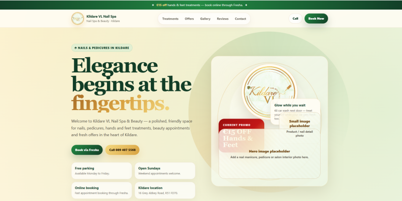 Nail Spa Website Design V1 — Kildare VL Nail Spa & Beauty, Ireland website preview